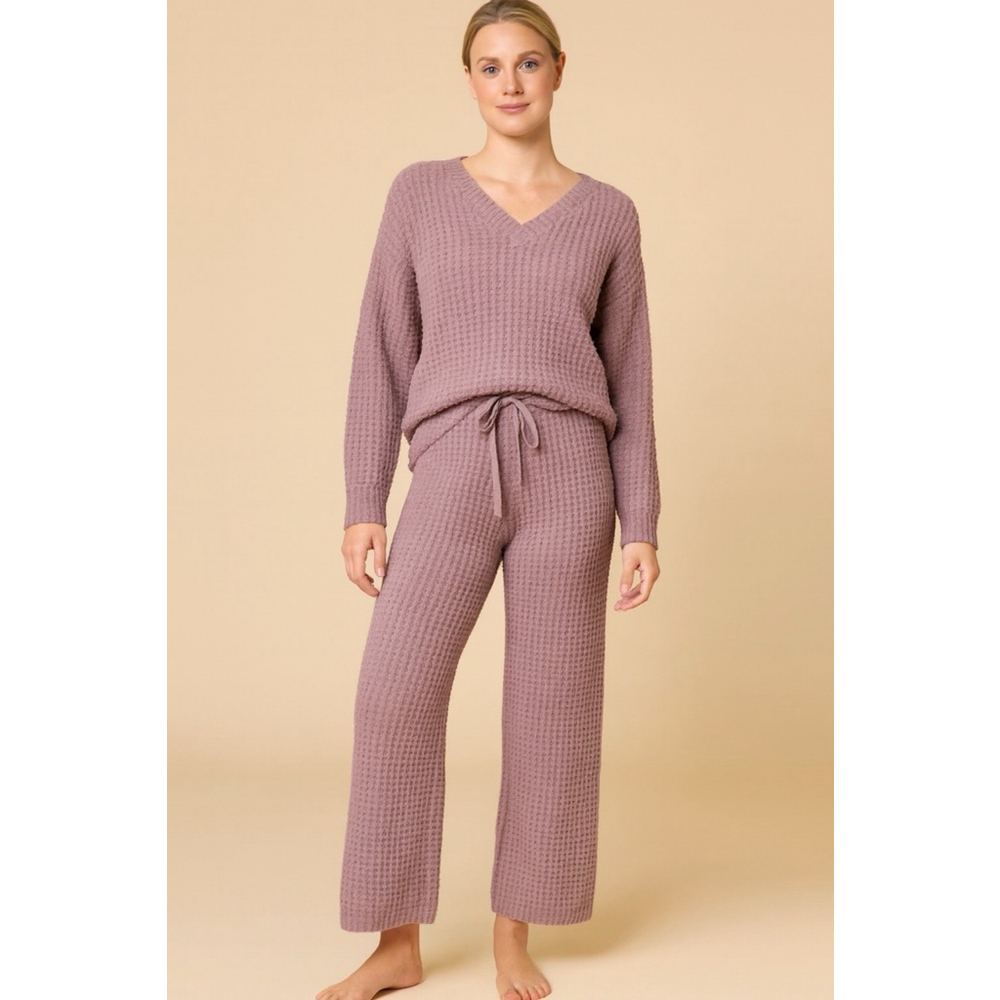 Softies Women’s Waffle Marshmallow V-Neck Luxe Lounge Set, Size XS Driftwood